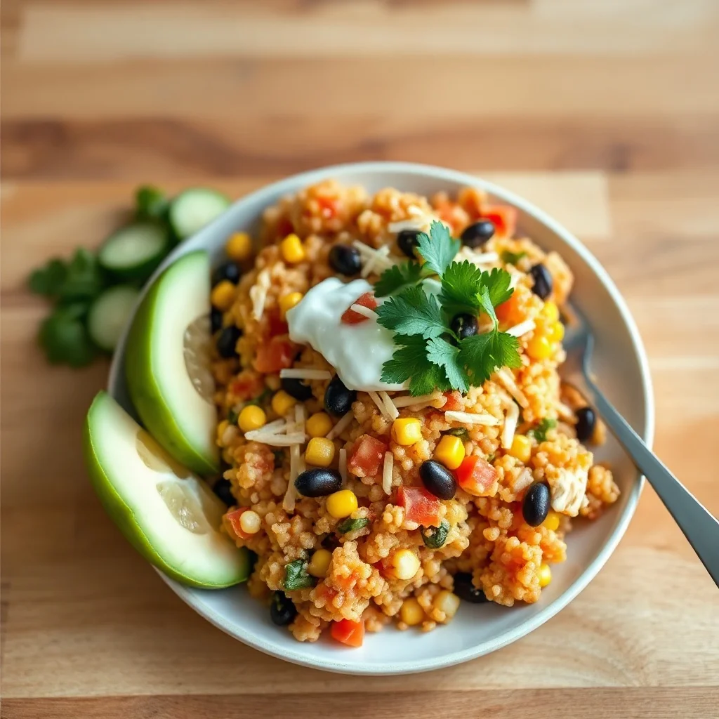 Cheesy Chicken Enchilada Quinoa Casserole